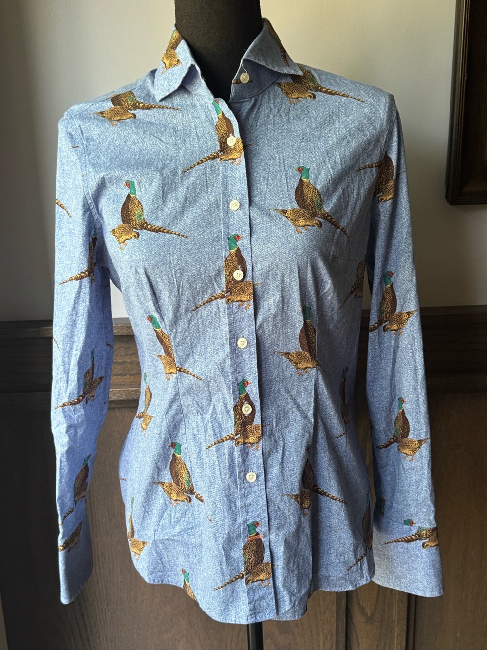 Kevin’s Blue Pheasant Print Button-Up Shirt - Picture 2 of 8